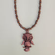 Handmade Boho necklace with cute antiqued copper owl and Picasso glass beads in earth tones