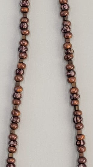 Handmade Boho necklace with cute antiqued copper owl and Picasso glass beads in earth tones
