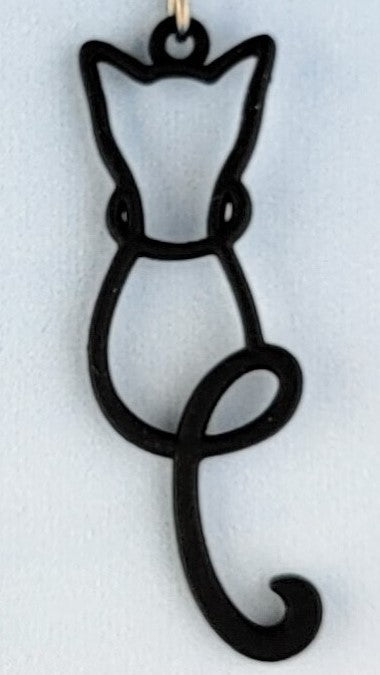 Handmade black cat earrings; silhouette of cats made of powder-coated wire. Earrings are hypoallergenic.