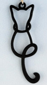 Handmade black cat earrings; silhouette of cats made of powder-coated wire. Earrings are hypoallergenic.