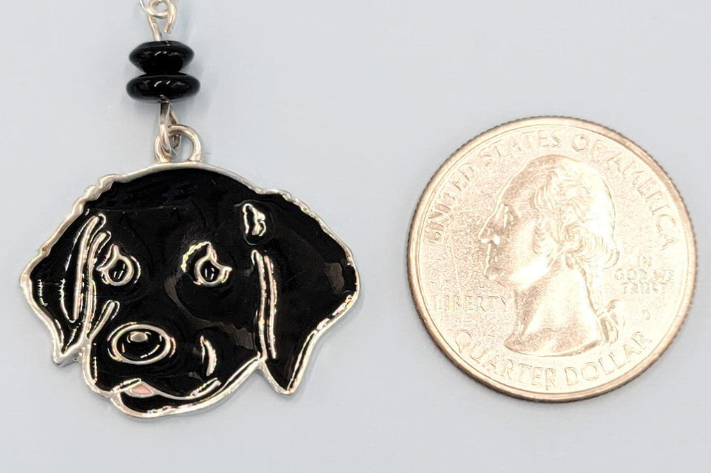 Hypoallergenic handmade black dog earrings with black enameled dog charms and silver accents