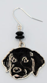 Hypoallergenic handmade black dog earrings with black enameled dog charms and silver accents