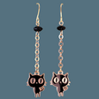 Handmade black cat earrings, hypoallergenic, with gold tone accents and chain
