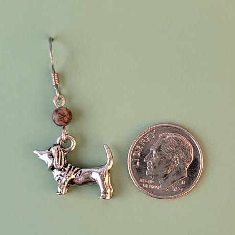Handmade hypoallergenic dachshund dog earrings with porcelain jasper beads