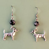 Handmade hypoallergenic Chihuahua dog earrings with snowflake obsidian beads