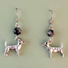 Handmade hypoallergenic Chihuahua dog earrings with snowflake obsidian beads