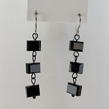 Dramatic Black Necklace and Earring Set with Czeck Glass 