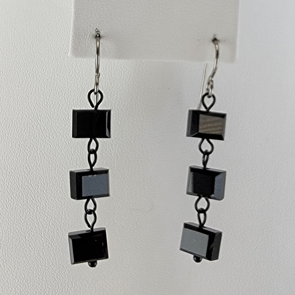 Dramatic Black Necklace and Earring Set with Czeck Glass 