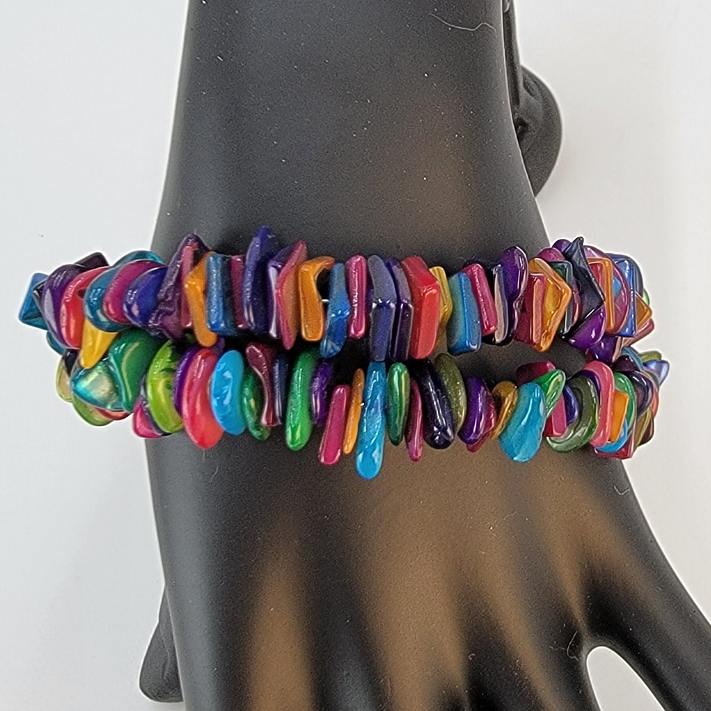 Dyed Shell Memory Wire Anklet 10-13 Greens Magenta and Blues