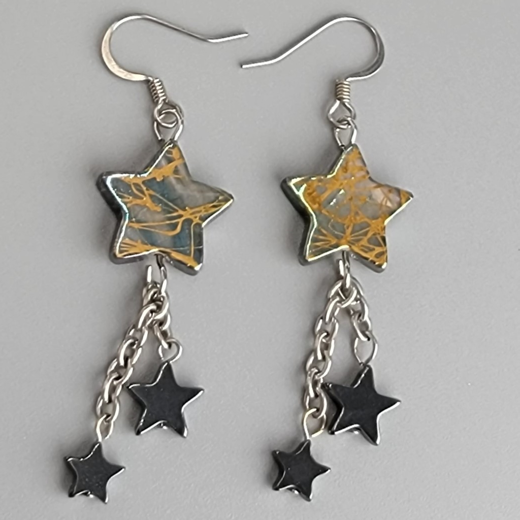 Falling Star Earrings Shell and Hematite