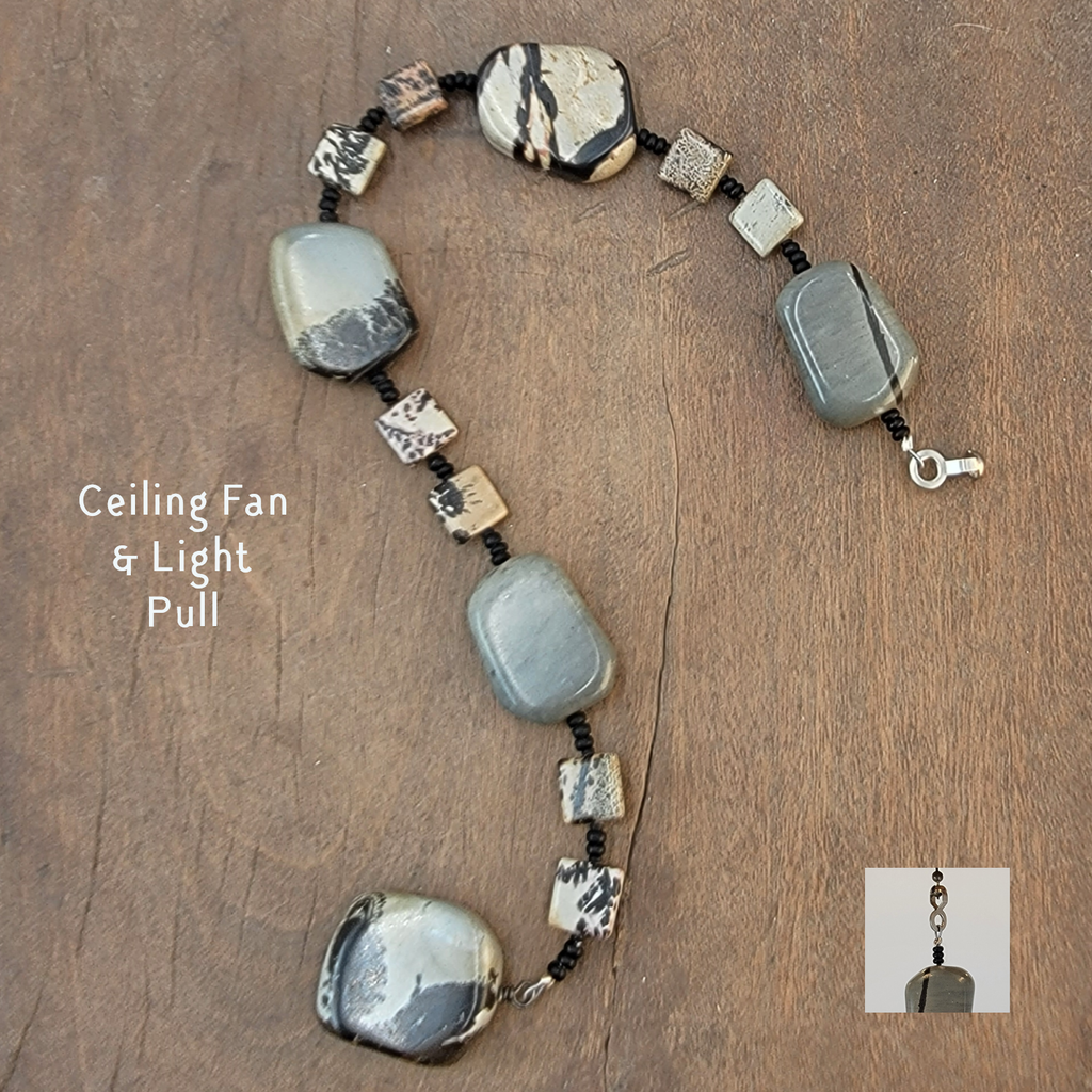 Fan or Light Pull - Agate in Grey Tan Black and Brown with 
