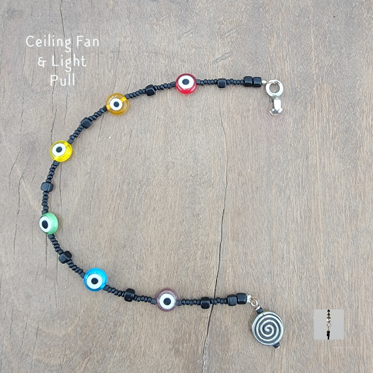 Fan or Light Pull - Czech Glass Evil Eye Beads in Pride 