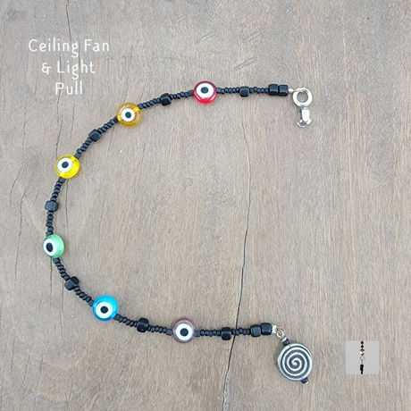 Fan or Light Pull - Czech Glass Evil Eye Beads in Pride 
