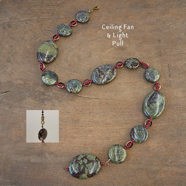 Fan or Light Pull - Dragonâ€™s Blood Jasper Copper & Czech 
