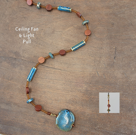 Fan or Light Pull - Earthy Blue and Brown Ceramic with Czech