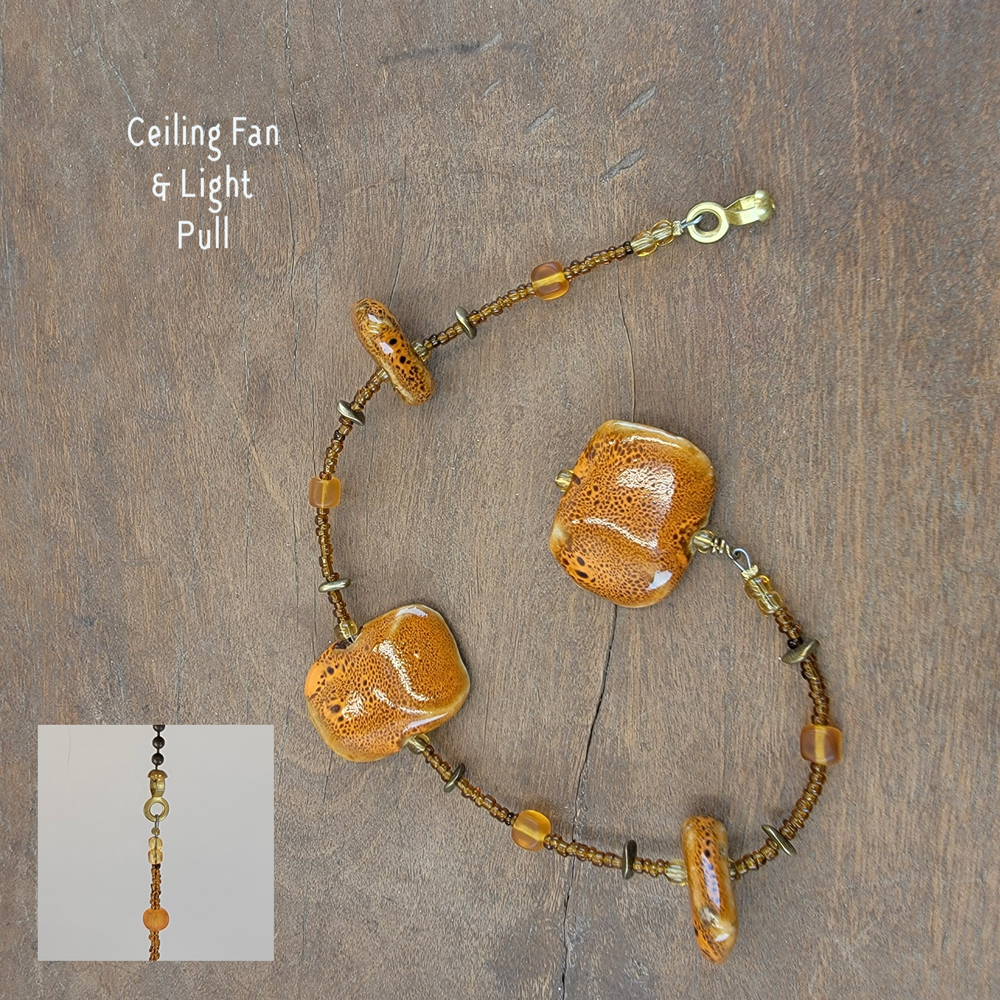 Fan or Light Pull - Earthy Sand and Orange Ceramic with 