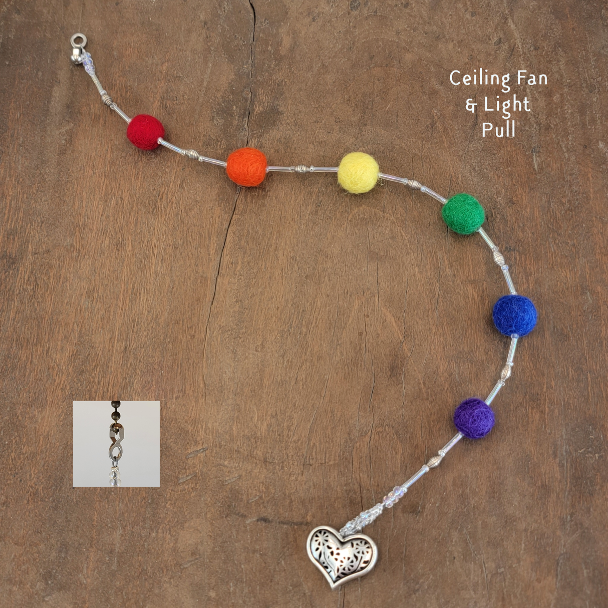 Fan or Light Pull - Pride Felt Beads with Pewter Heart