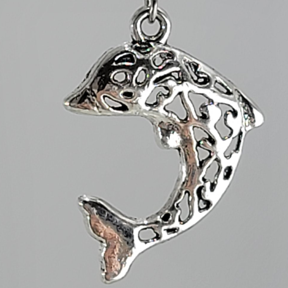 Filigree Dolphin Earrings Silver Tone