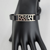 Modern Flat Leather Unisex Bracelet Pewter Cut-Out and 
