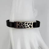 Modern Flat Leather Unisex Bracelet Pewter Cut-Out and 