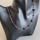 Necklace Antiqued Copper Tone and Blue Czech Glass