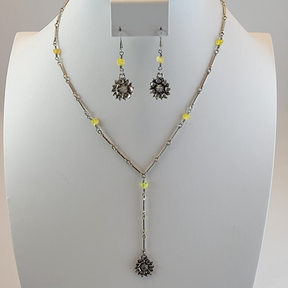 Necklace Set - Fresh Sunshine Yellow Czech Glass and Daisies
