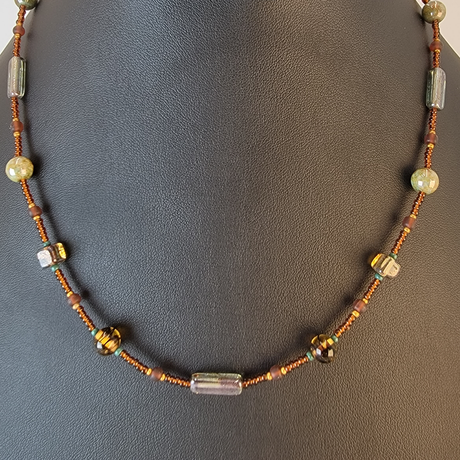 Necklace with Round Cube and Rectangle Czech Glass. Colors 