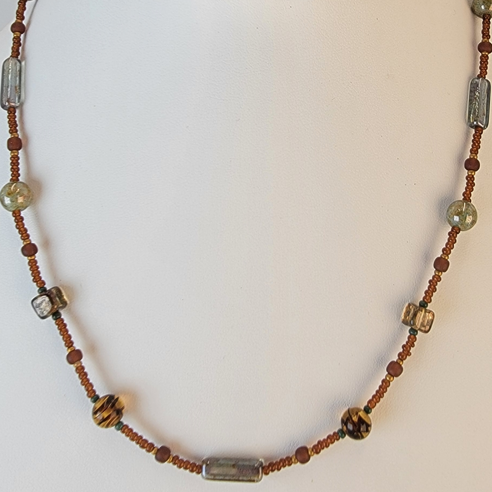 Necklace with Round Cube and Rectangle Czech Glass. Colors 