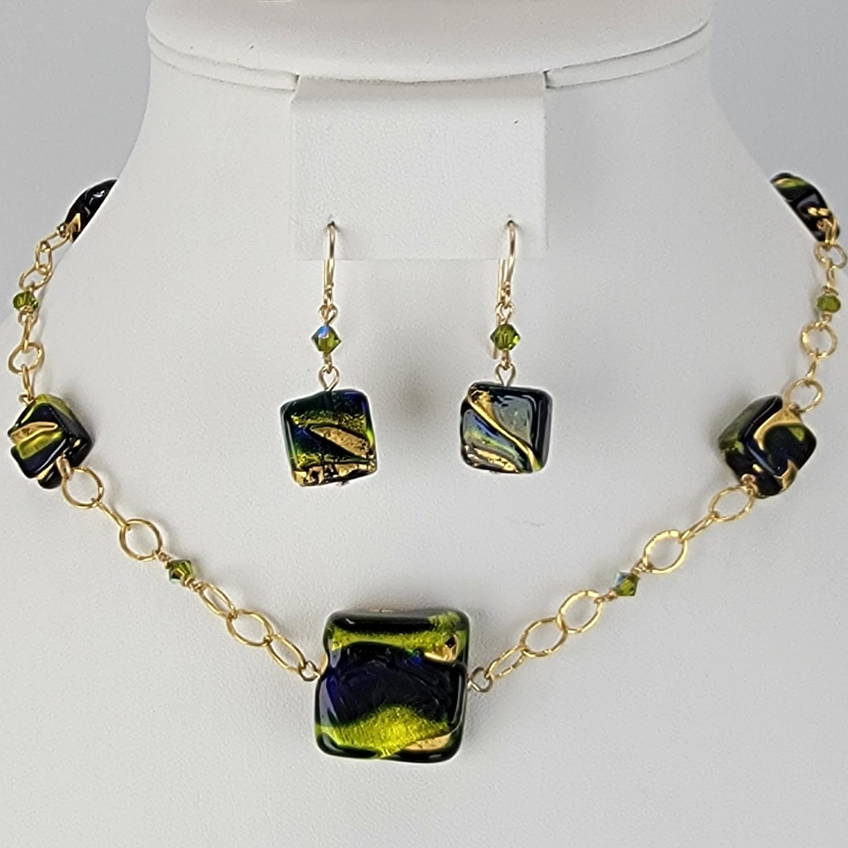 One-of-a-Kind Handmade Venetian Glass Necklace and Earrings 