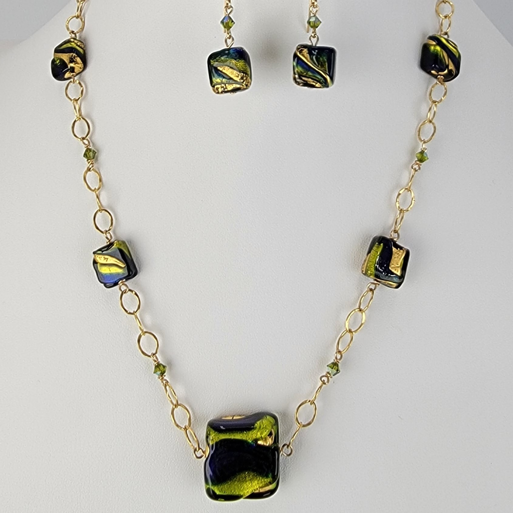 One-of-a-Kind Handmade Venetian Glass Necklace and Earrings 