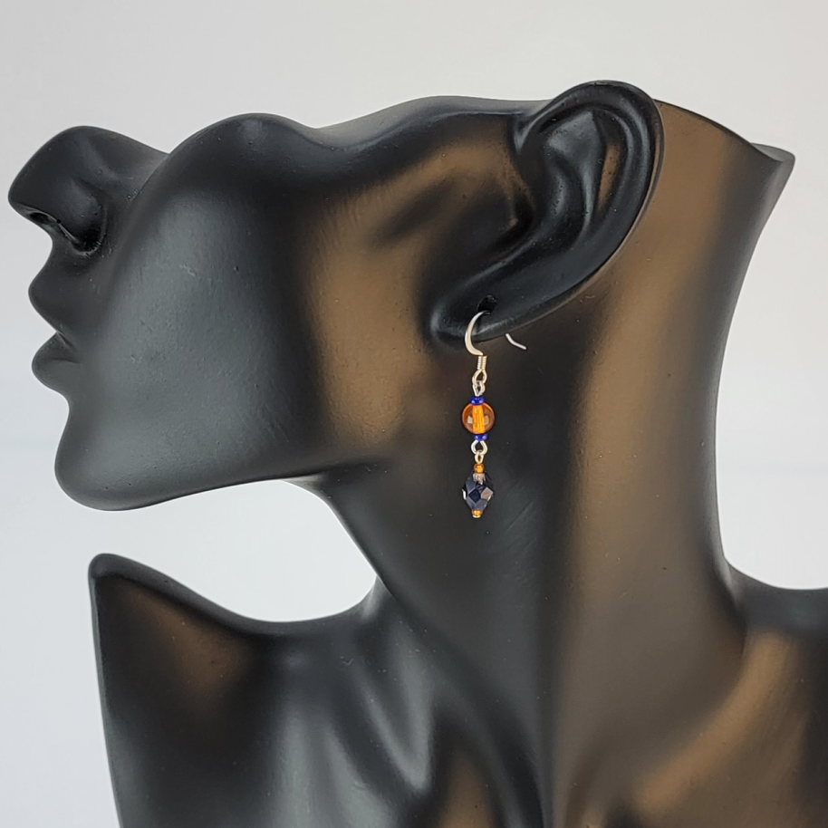 Orange and Blue Spirit Earrings Glass Ball Crystal Bead