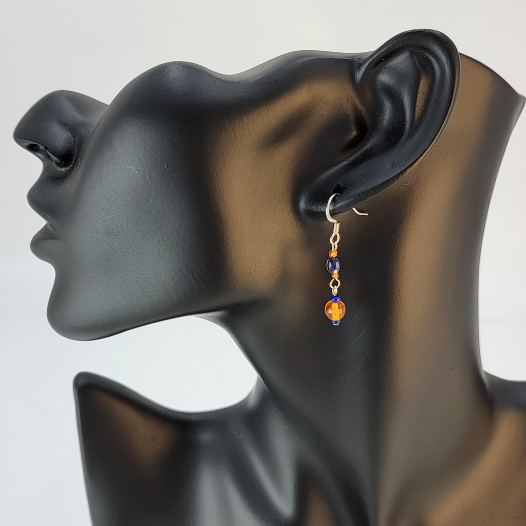Orange and Blue Spirit Earrings Glass Ball Rice Bead