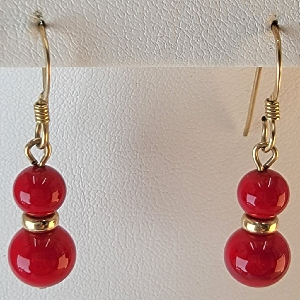 Red Jade Earrings with Gold Filled Disks