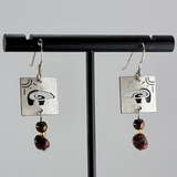 Sterling Carved Bear Earrings with Red Jasper