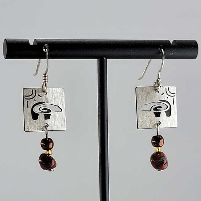 Sterling Carved Bear Earrings with Red Jasper