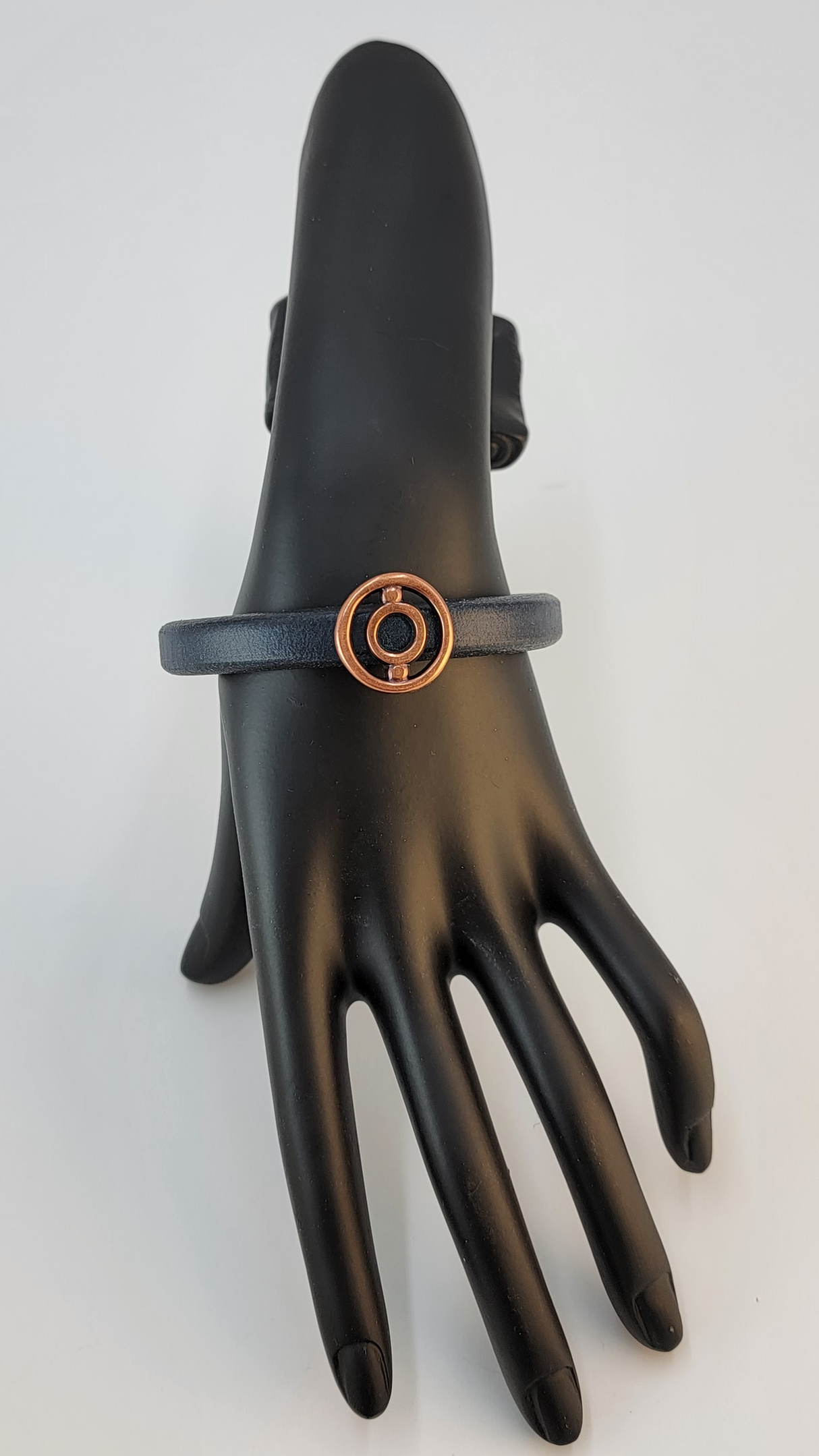 Thick Brown Leather Unisex Bracelet with Geometric Copper 