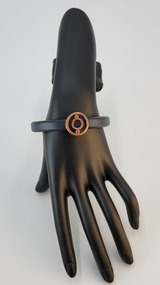 Thick Brown Leather Unisex Bracelet with Geometric Copper 