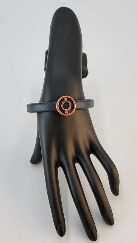 Thick Brown Leather Unisex Bracelet with Geometric Copper 