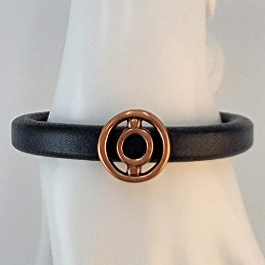 Thick Brown Leather Unisex Bracelet with Geometric Copper 