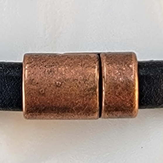 Thick Brown Leather Unisex Bracelet with Geometric Copper 