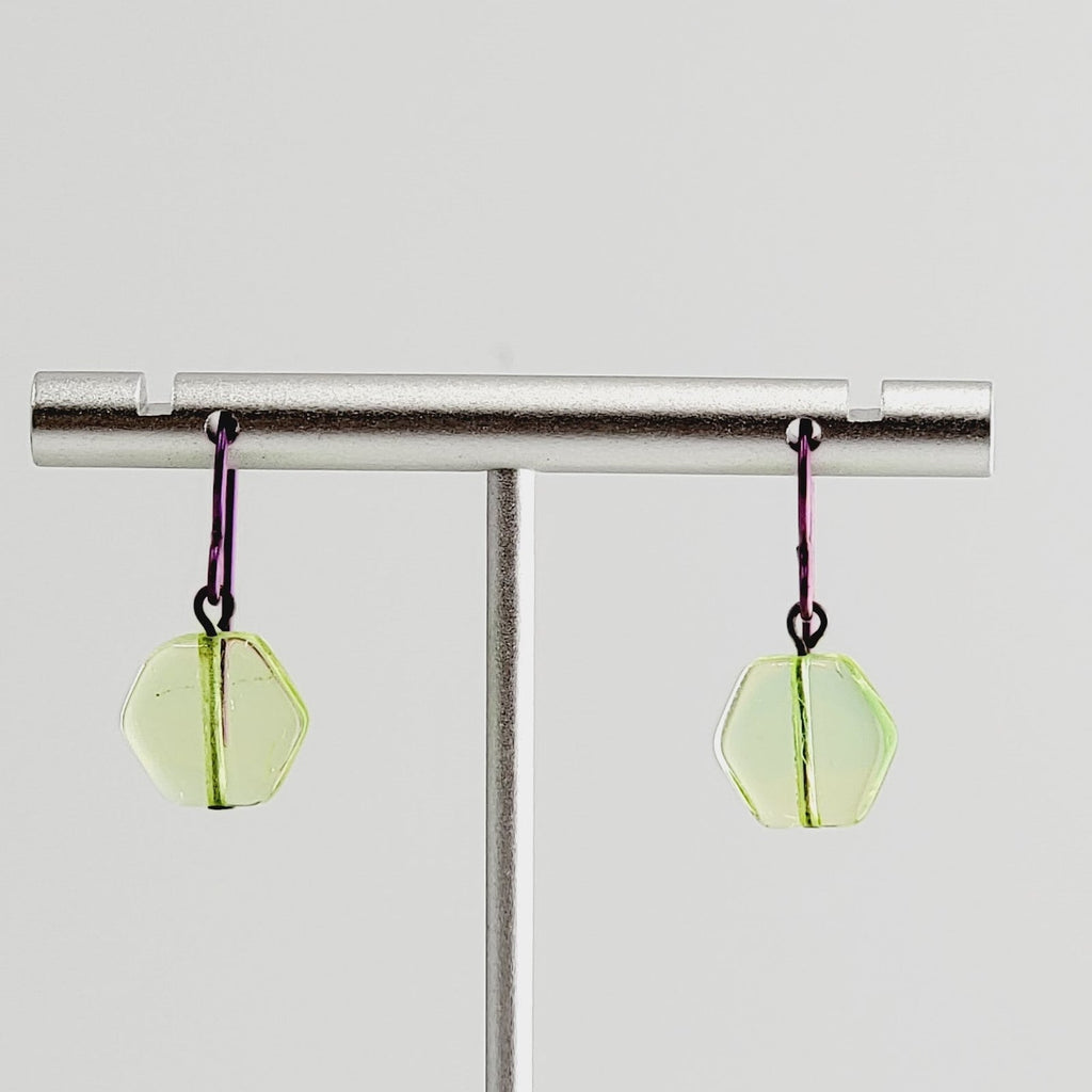 Transparent Lime Green Earrings Fun and Funky with Purple 