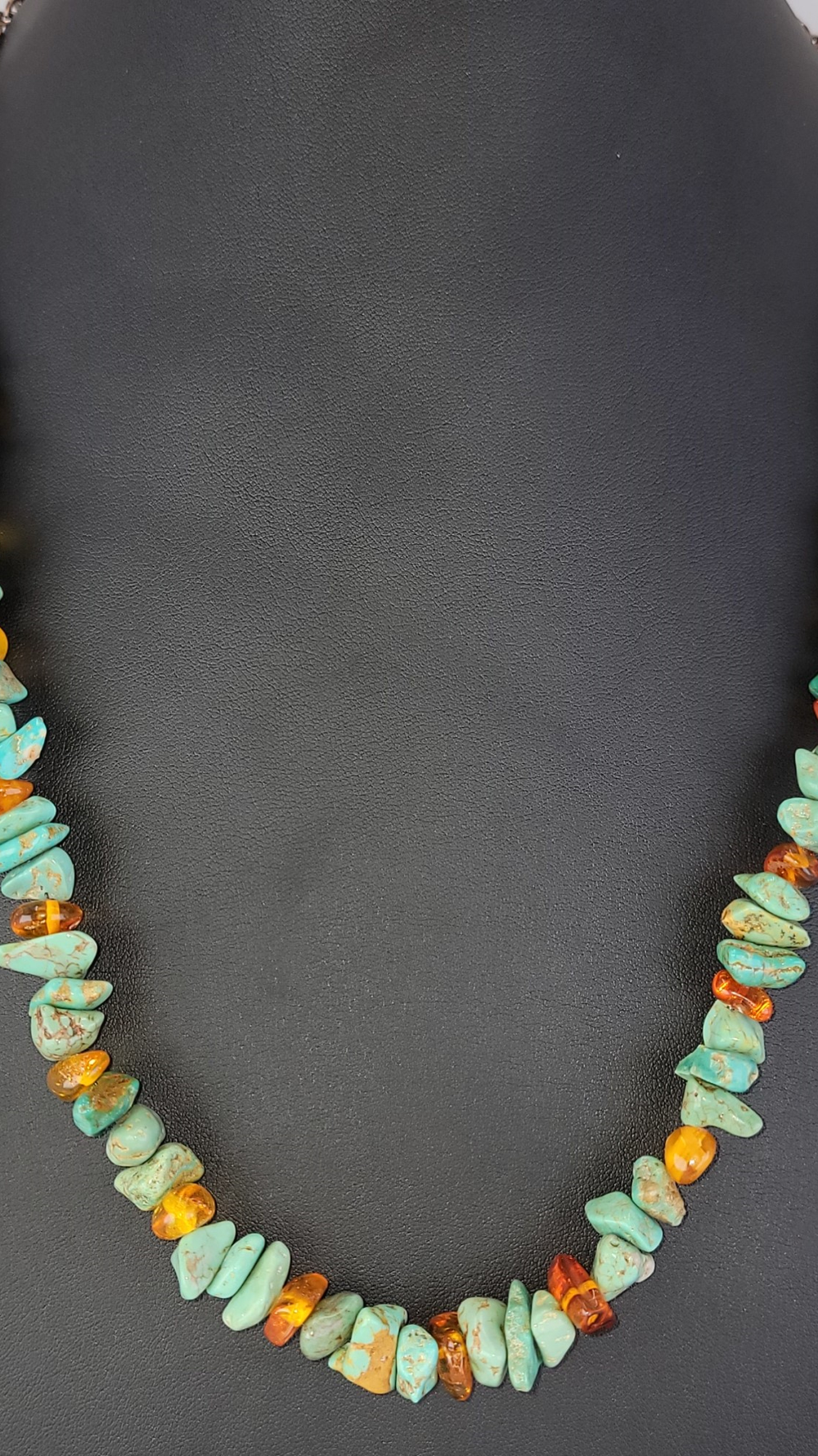 Turquoise Amber and Copper Necklace