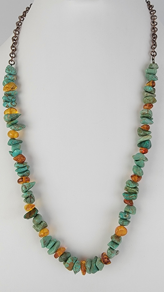 Turquoise Amber and Copper Necklace